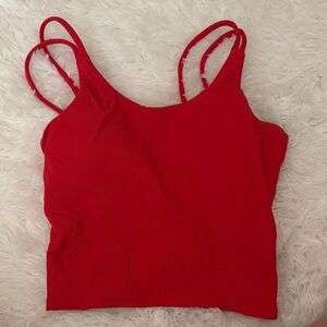 Red Ribbed Double-Strap Women's Tank Top
